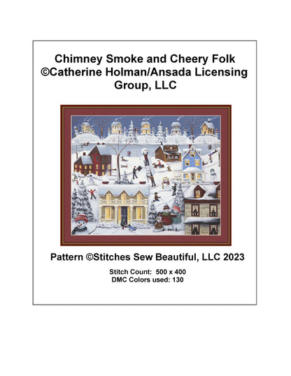 Chimney Smoke and Cheery Folk counted cross stitch pattern by Catherine Holman/Ansada Licensing Group, LLC