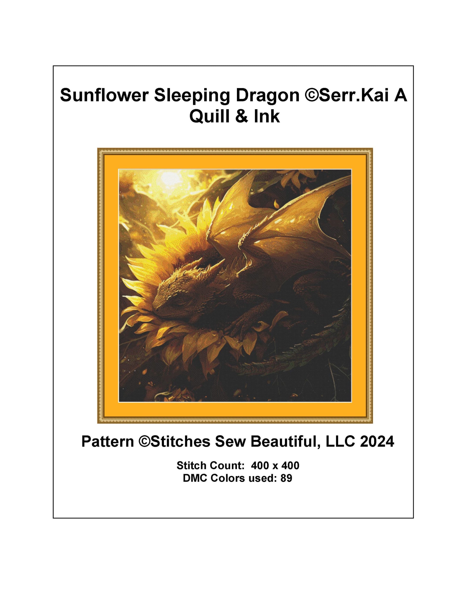 Sunflower Sleeping Dragon cross stitch pattern by Serr.Kai A Quill & Ink