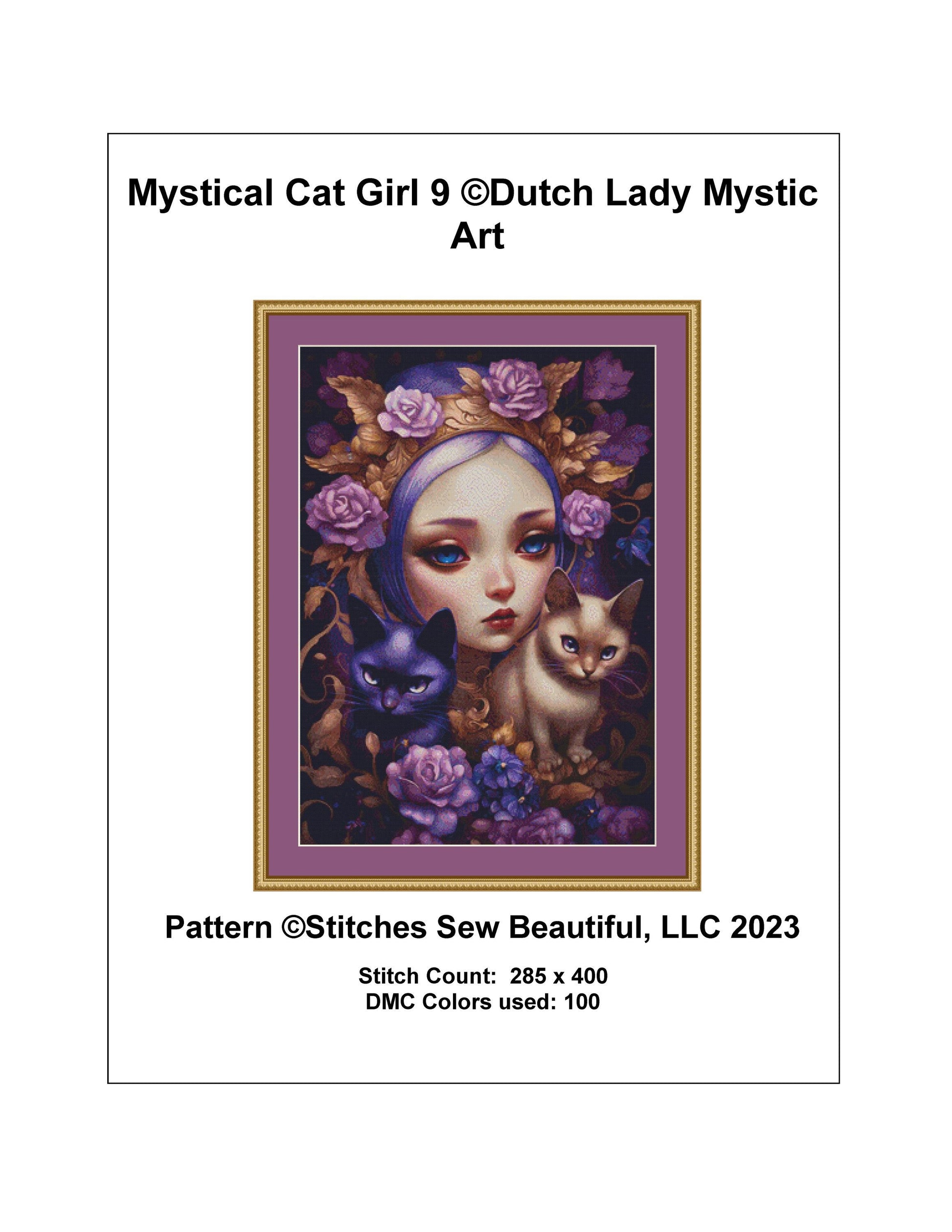 Mystical Cat Girl 9 cross stitch pattern by DutchLadyMysticArt