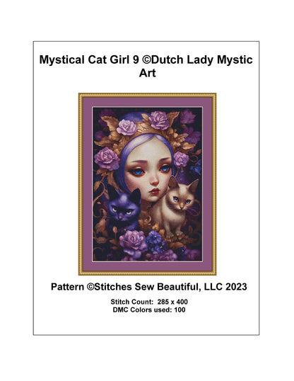 Mystical Cat Girl 9 cross stitch pattern by DutchLadyMysticArt