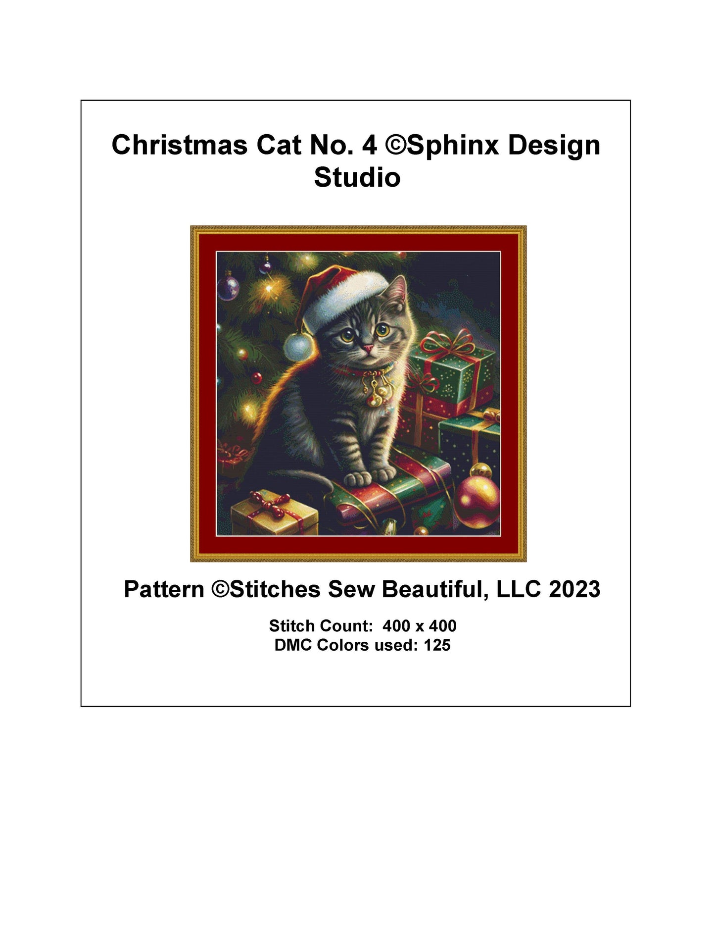 Christmas Cat No. 4 cross stitch pattern by SphinxDesignStudio