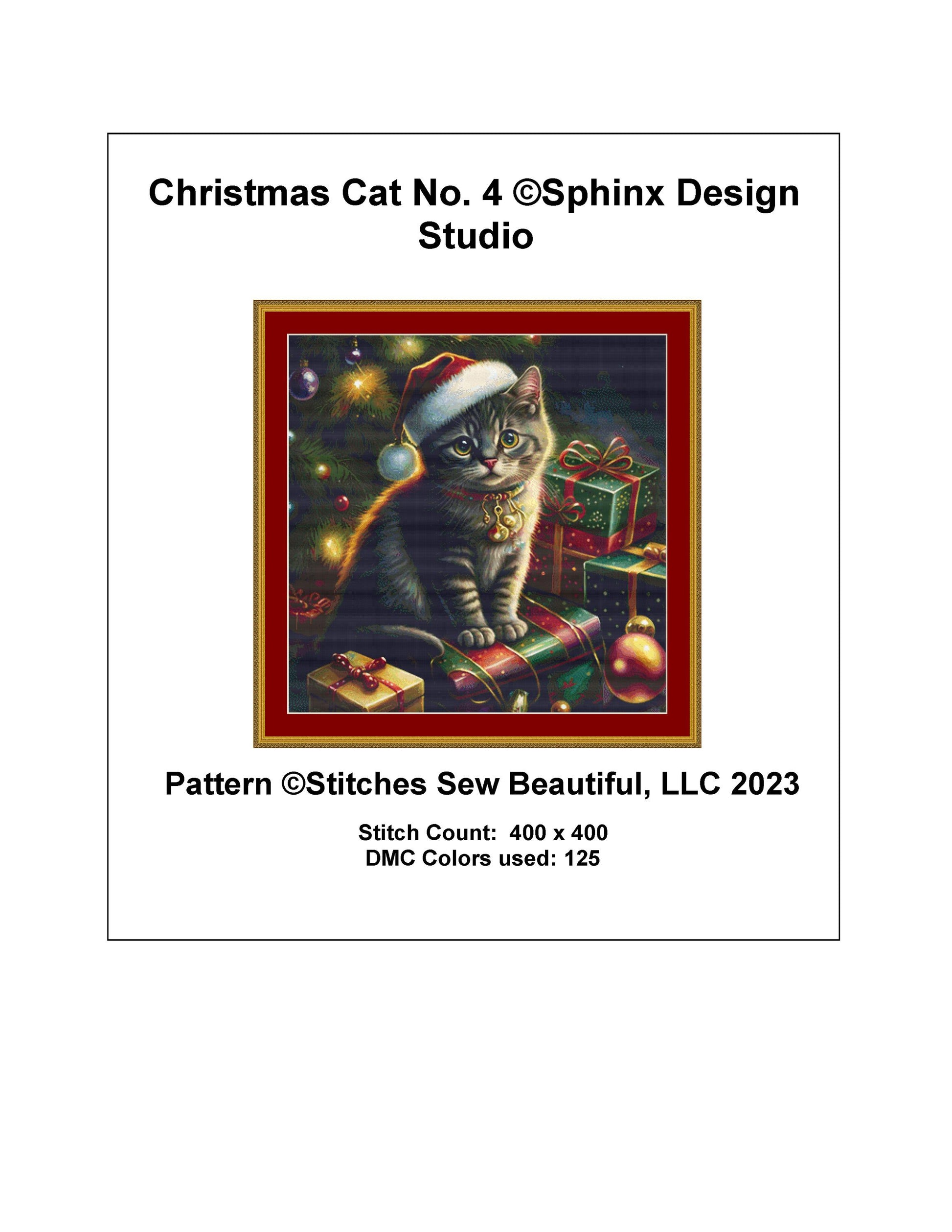 Christmas Cat No. 4 cross stitch pattern by SphinxDesignStudio