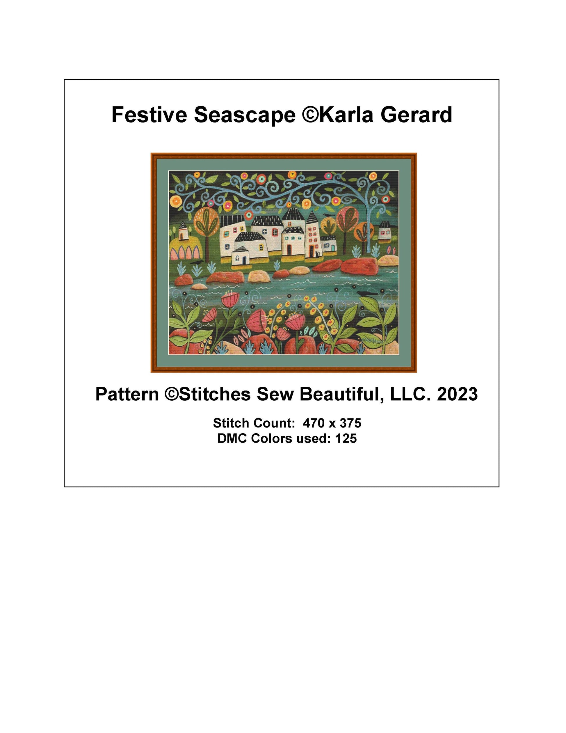 Festive Seascape counted cross stitch pattern by Karla Gerard