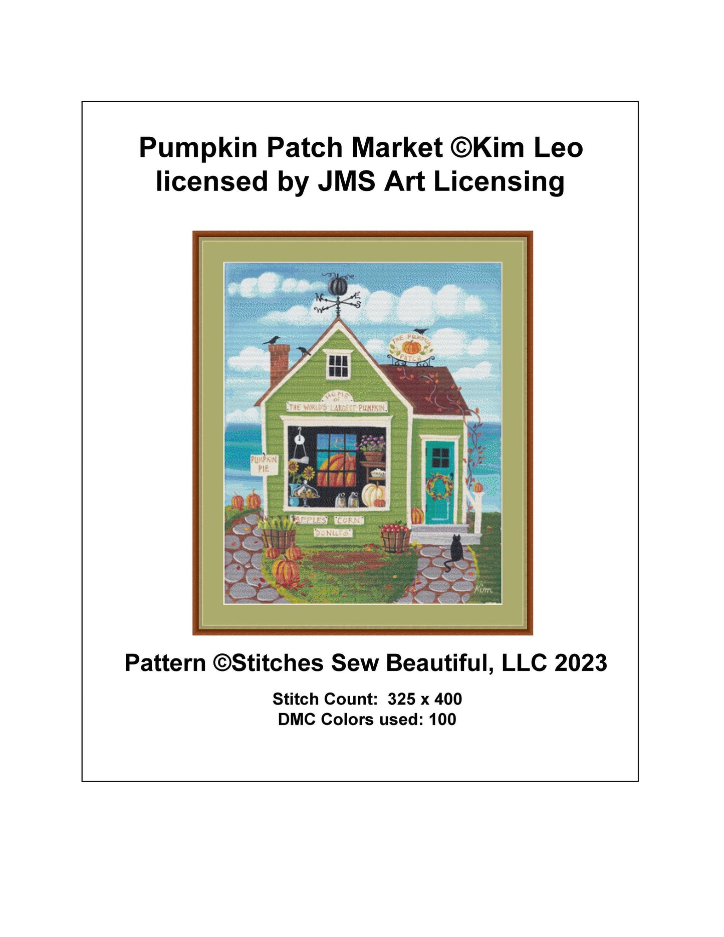 Pumpkin Patch Market cross stitch pattern by Kim Leo licensed by JMS Art Licensing