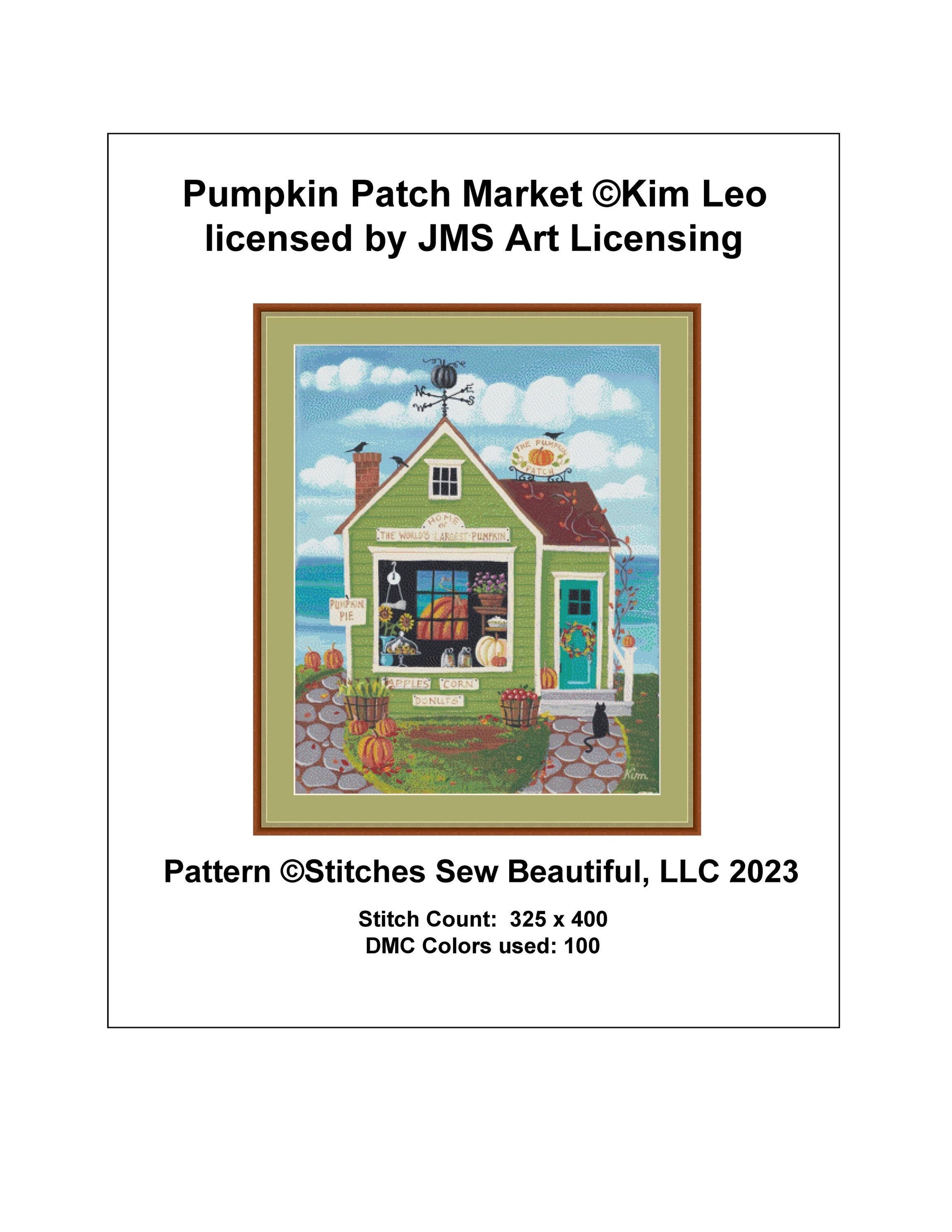 Pumpkin Patch Market cross stitch pattern by Kim Leo licensed by JMS Art Licensing
