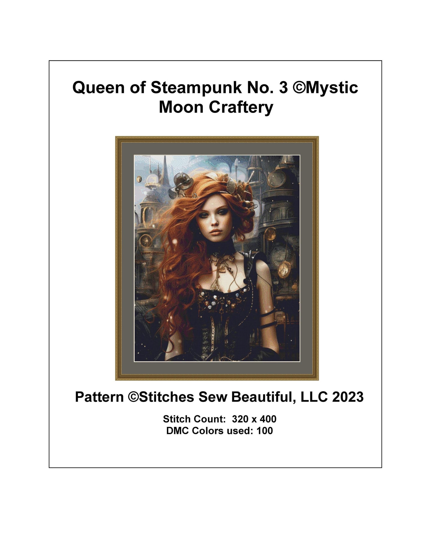 Queen of Steampunk No. 3 cross stitch pattern by MysticMoonCraftery