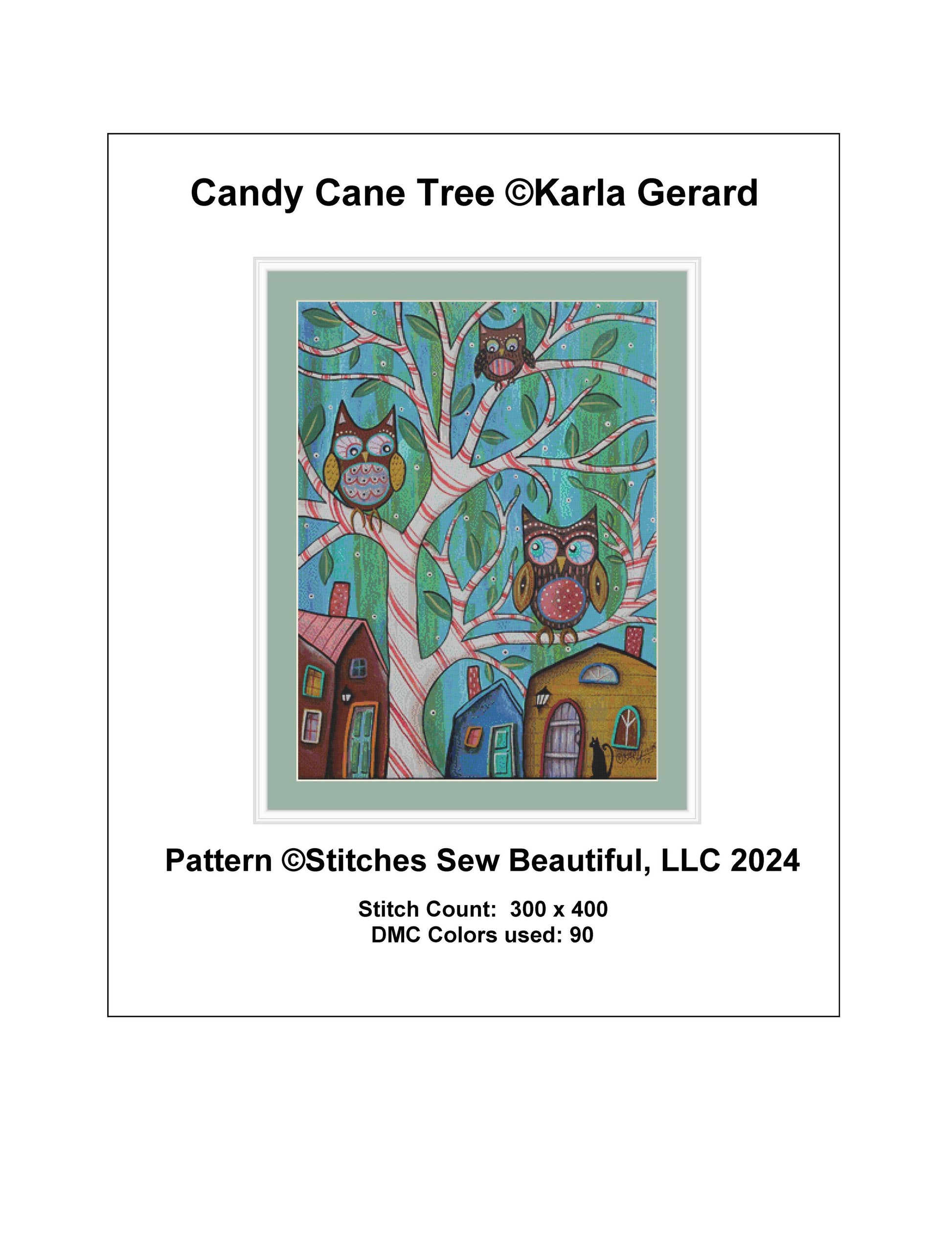 Candy Cane Tree counted cross stitch pattern by Karla Gerard