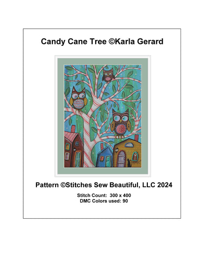 Candy Cane Tree counted cross stitch pattern by Karla Gerard
