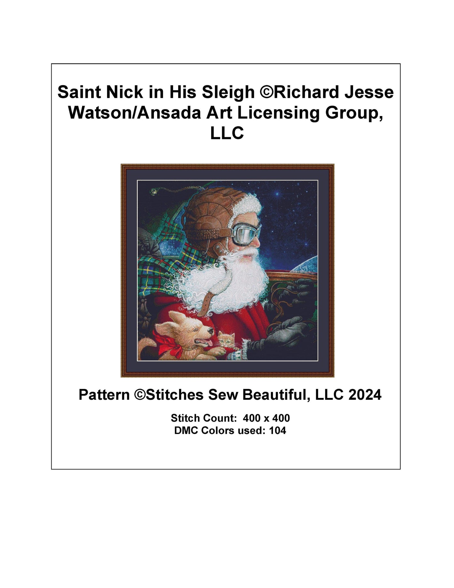 Saint Nick in His Sleigh counted cross stitch pattern by Richard Jesse Watson/Ansada Art Licensing Group, LLC