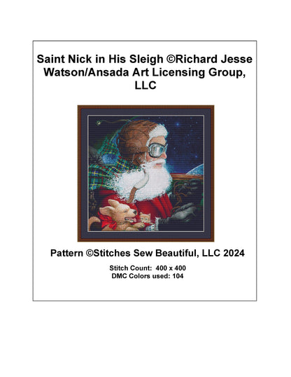 Saint Nick in His Sleigh counted cross stitch pattern by Richard Jesse Watson/Ansada Art Licensing Group, LLC