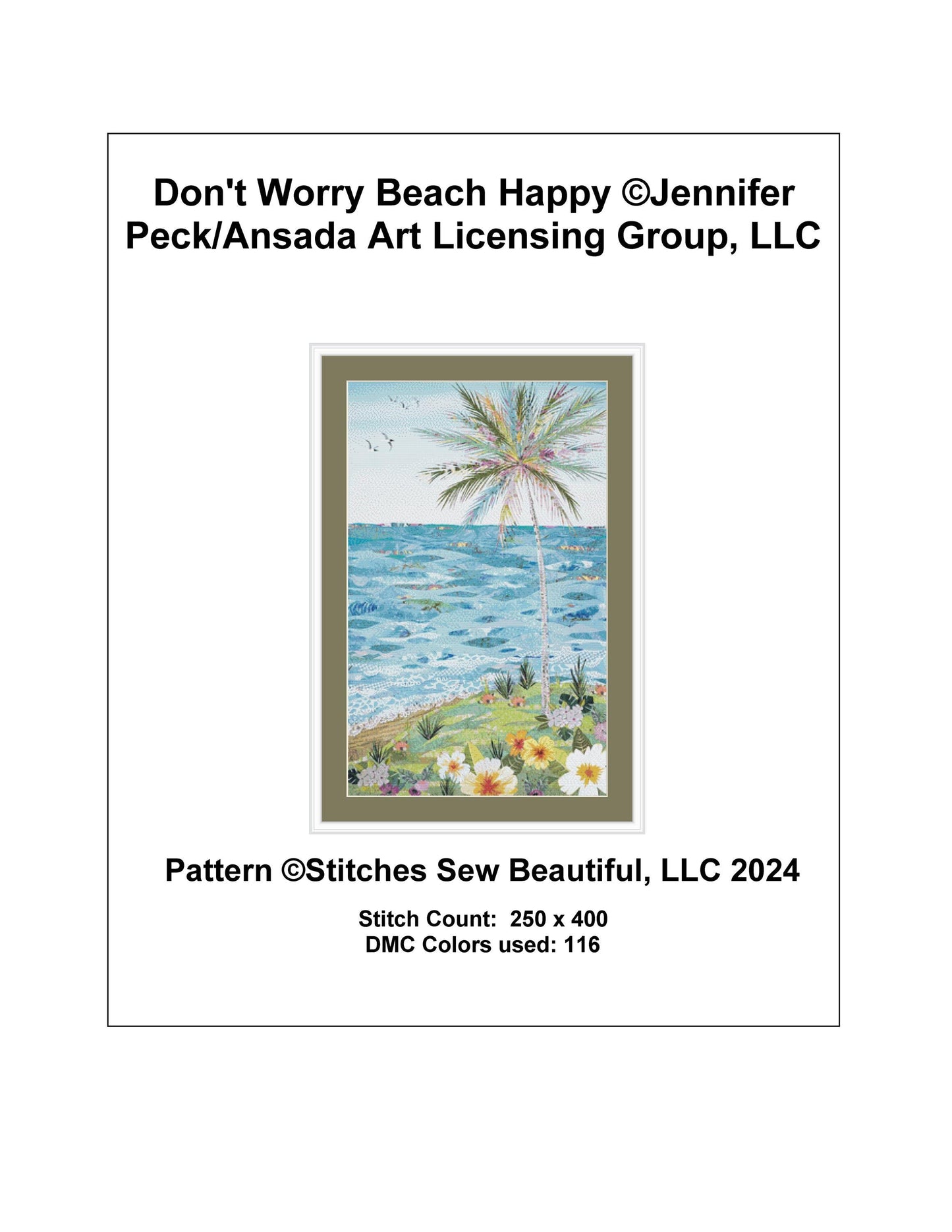 Don't Worry Beach Happy counted cross stitch pattern by Jennifer Peck/Ansada Art Licensing Group, LLC