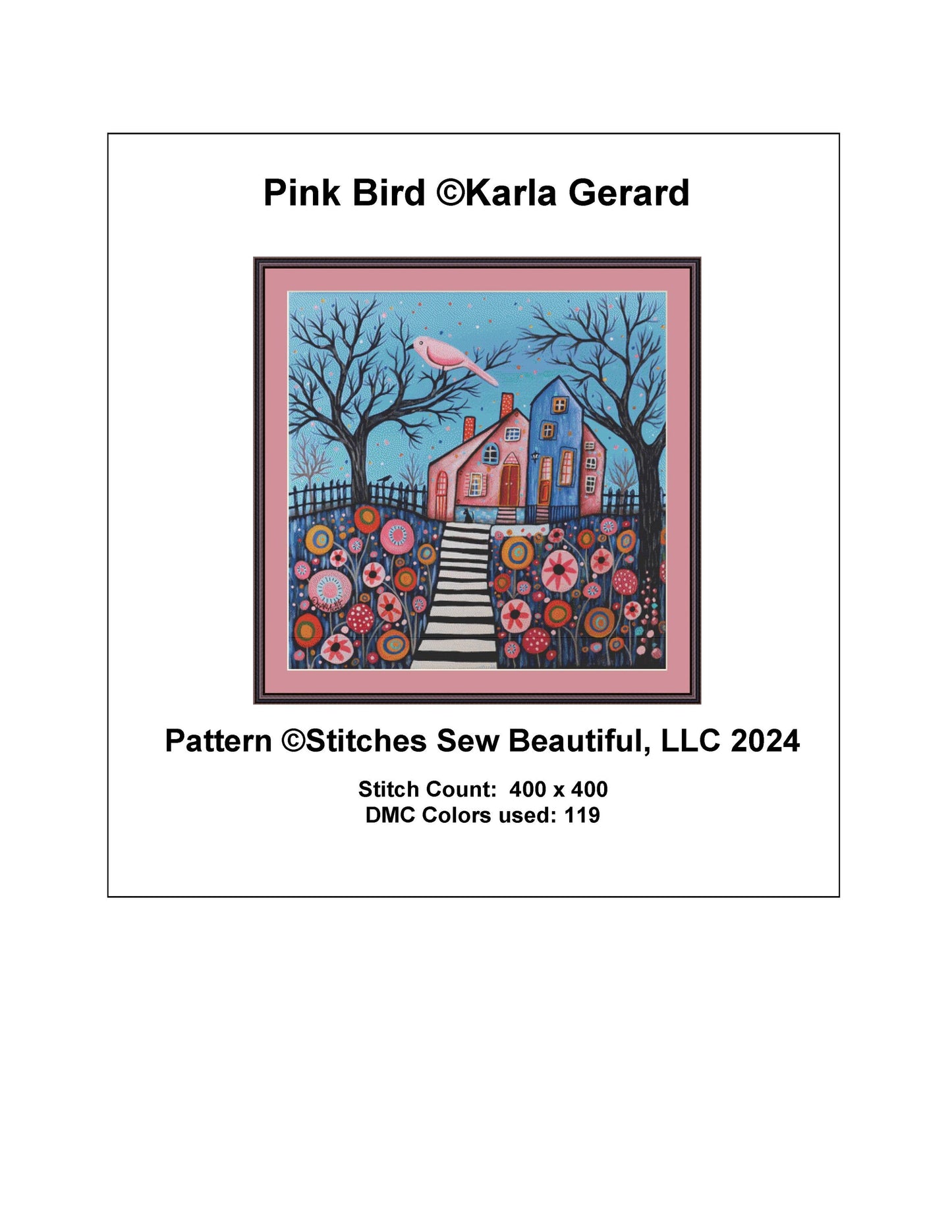Pink Bird counted cross stitch pattern by Karla Gerard
