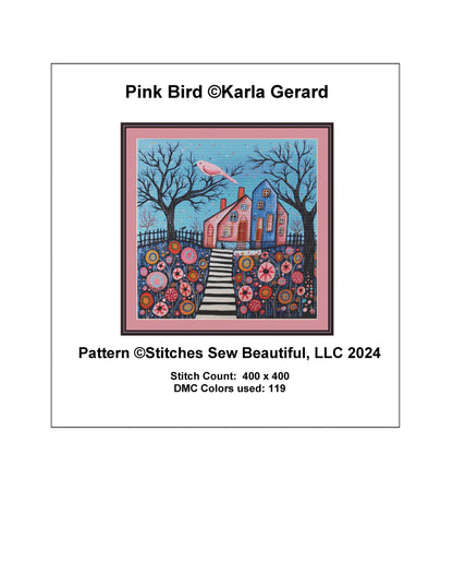 Pink Bird counted cross stitch pattern by Karla Gerard