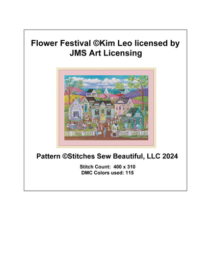 Flower Festival cross stitch pattern by Kim Leo licensed by JMS Art Licensing