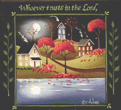 Moonlight in Cottage Grove cross stitch pattern by Catherine Holman/Ansada Art Licensing Group, LLC.