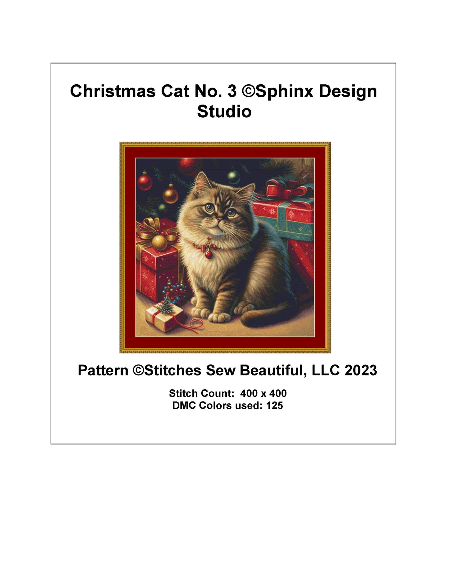 Christmas Cat No. 3 cross stitch pattern by SphinxDesignStudio
