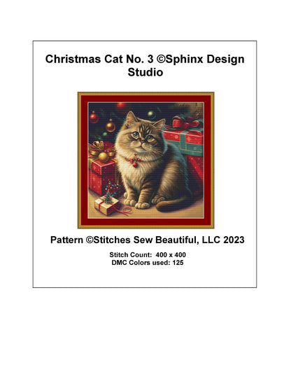 Christmas Cat No. 3 cross stitch pattern by SphinxDesignStudio