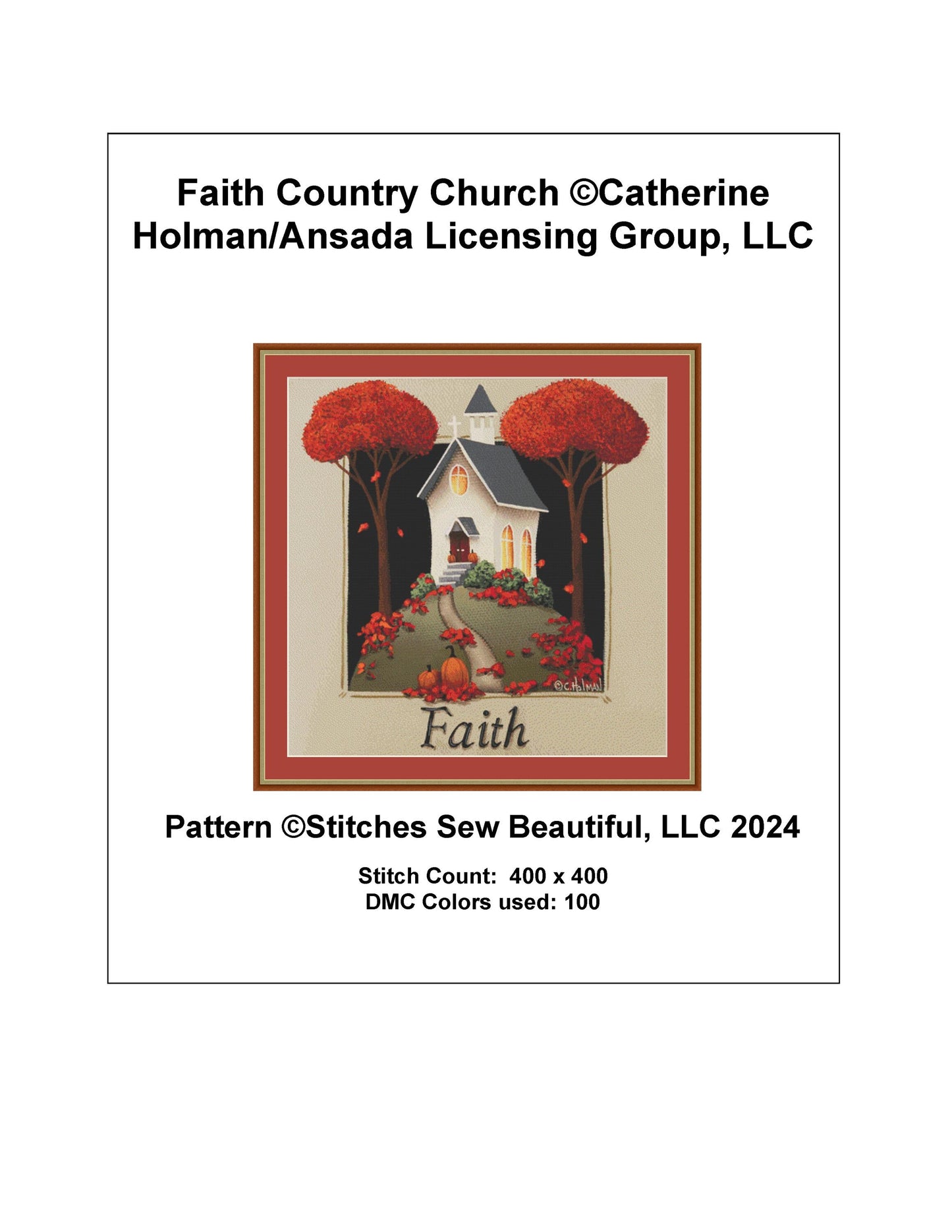 Faith Country cross stitch pattern by Catherine Holman/Ansada Art Licensing Group, LLC.