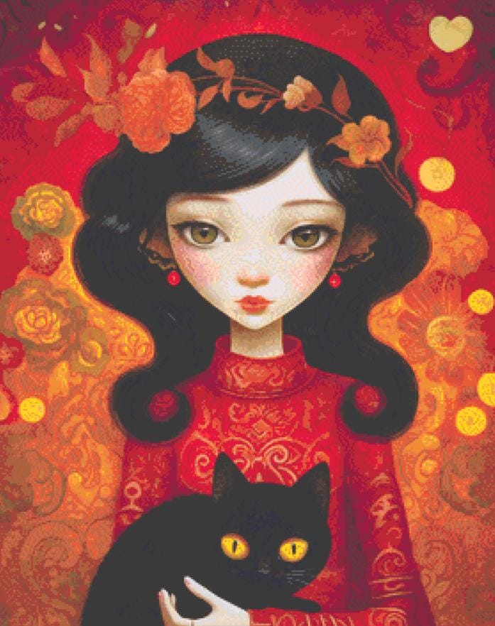 Mystical Cat Girl 4 cross stitch pattern by DutchLadyMysticArt