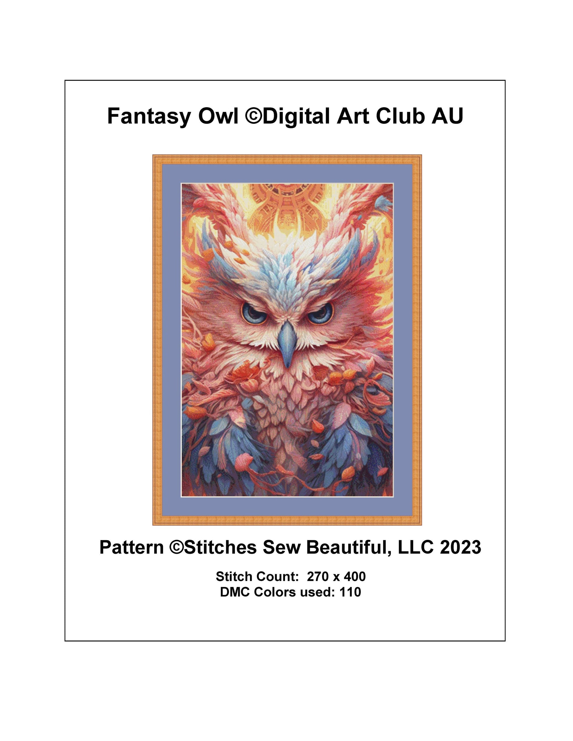 Fantasy Owl cross stitch pattern by DigitalArtClubAU