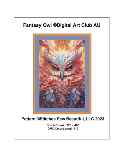 Fantasy Owl cross stitch pattern by DigitalArtClubAU