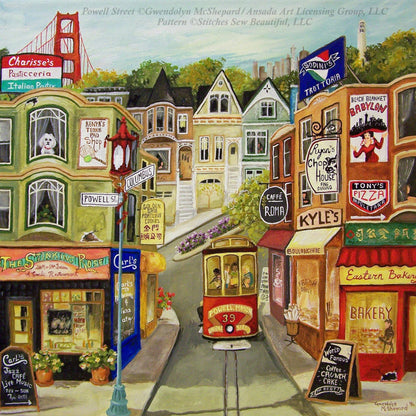 Powell Street counted cross stitch pattern by Gwendolyn McShepard/Ansada Art Licensing Group, LLC