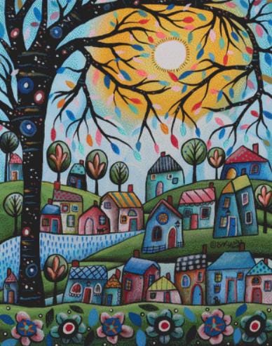 Blues Village (Max Color) counted cross stitch pattern by Karla Gerard