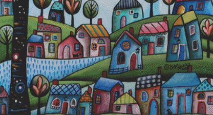 Blues Village (Max Color) counted cross stitch pattern by Karla Gerard