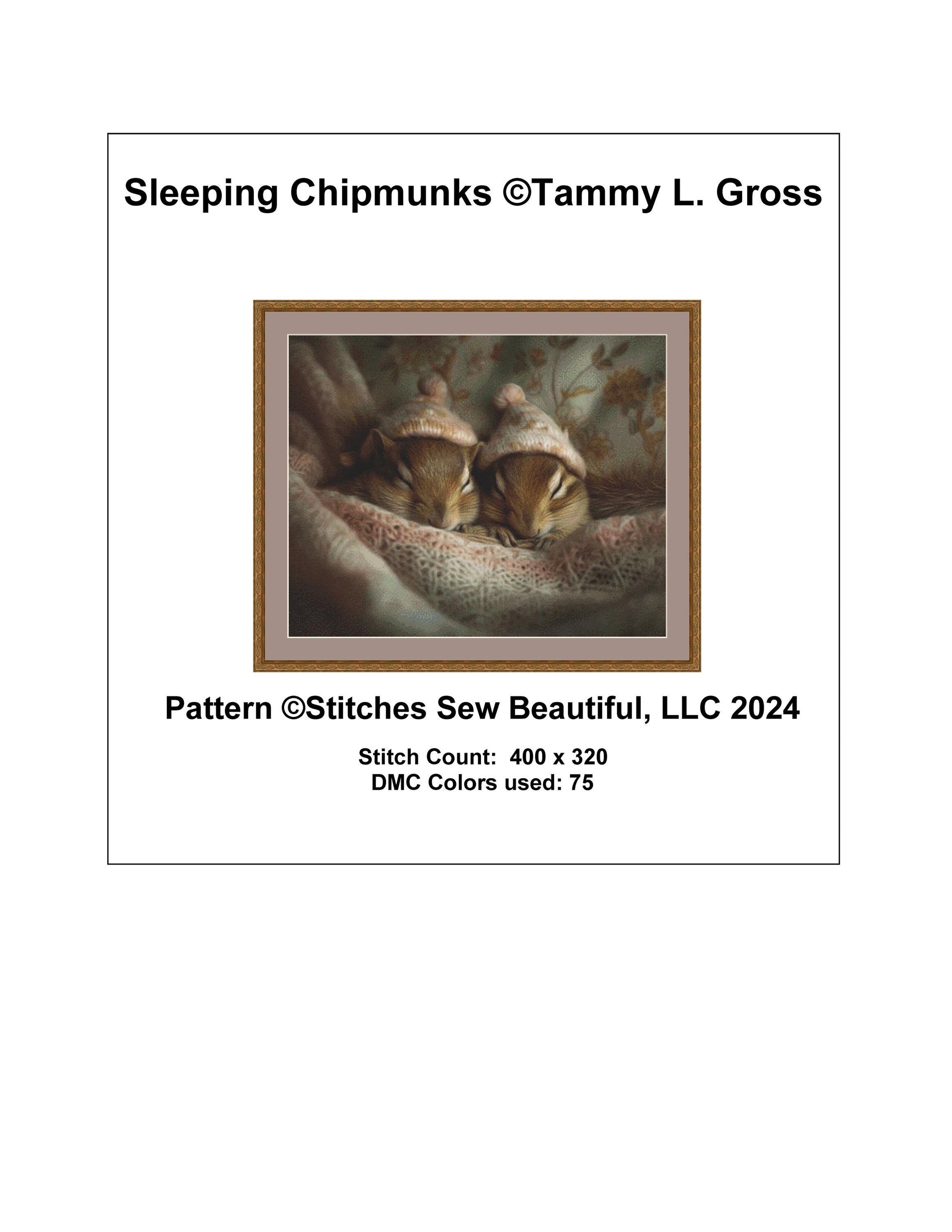 Sleeping Chipmunks cross stitch pattern by Tammy L. Gross