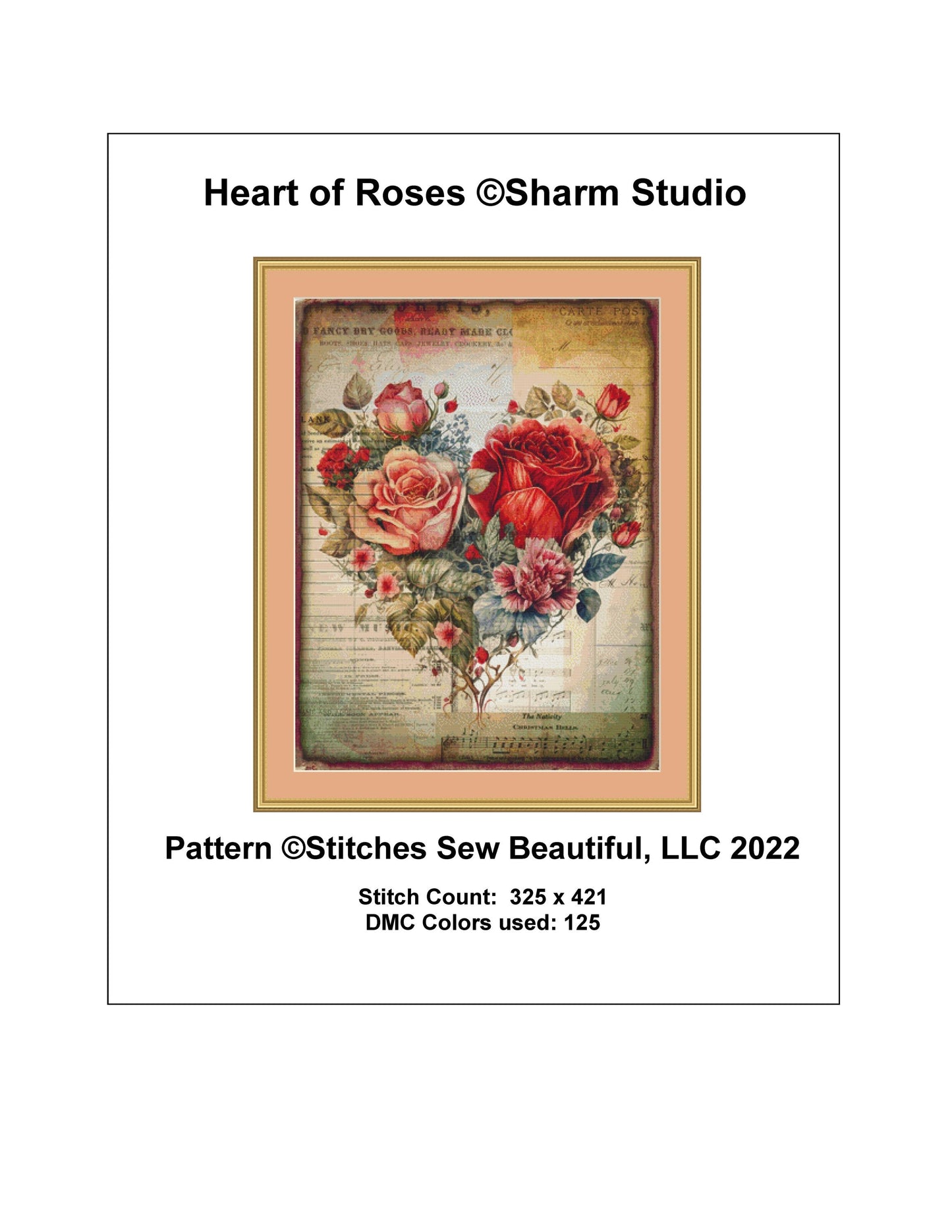 Heart of Roses counted cross stitch pattern by SharmStudio