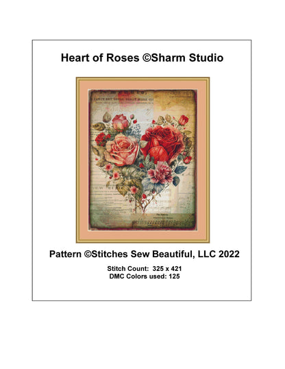 Heart of Roses counted cross stitch pattern by SharmStudio
