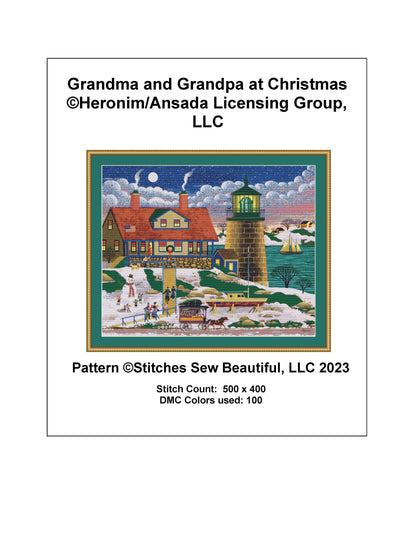 Grandma and Grandpa at Christmas counted cross stitch pattern by Heronim/Ansada Art Licensing Group, LLC