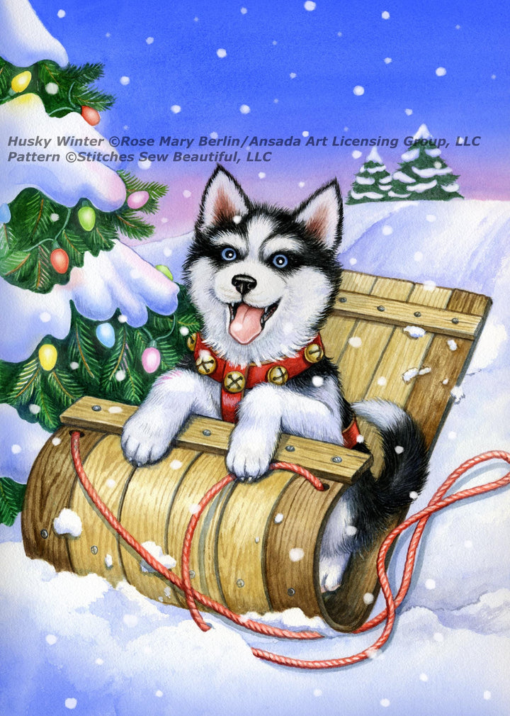 Husky Winter cross stitch pattern by Rose Mary Berlin/Ansada Art Licensing Group, LLC