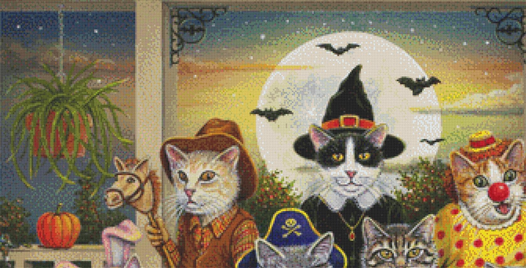 Kool-Kat Halloween counted cross stitch pattern by Don Roth/Ansada Art Licensing Group, LLC