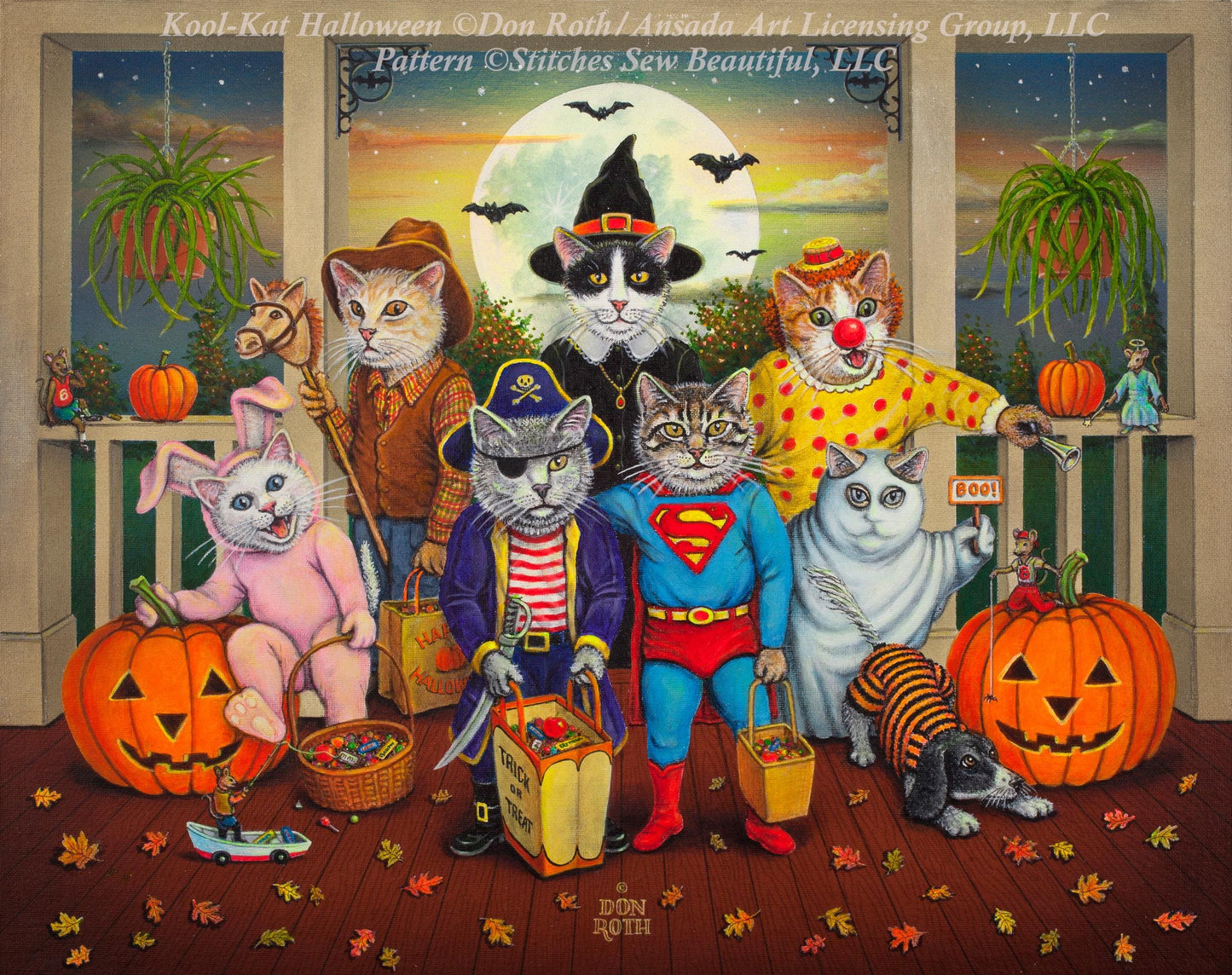 Kool-Kat Halloween counted cross stitch pattern by Don Roth/Ansada Art Licensing Group, LLC