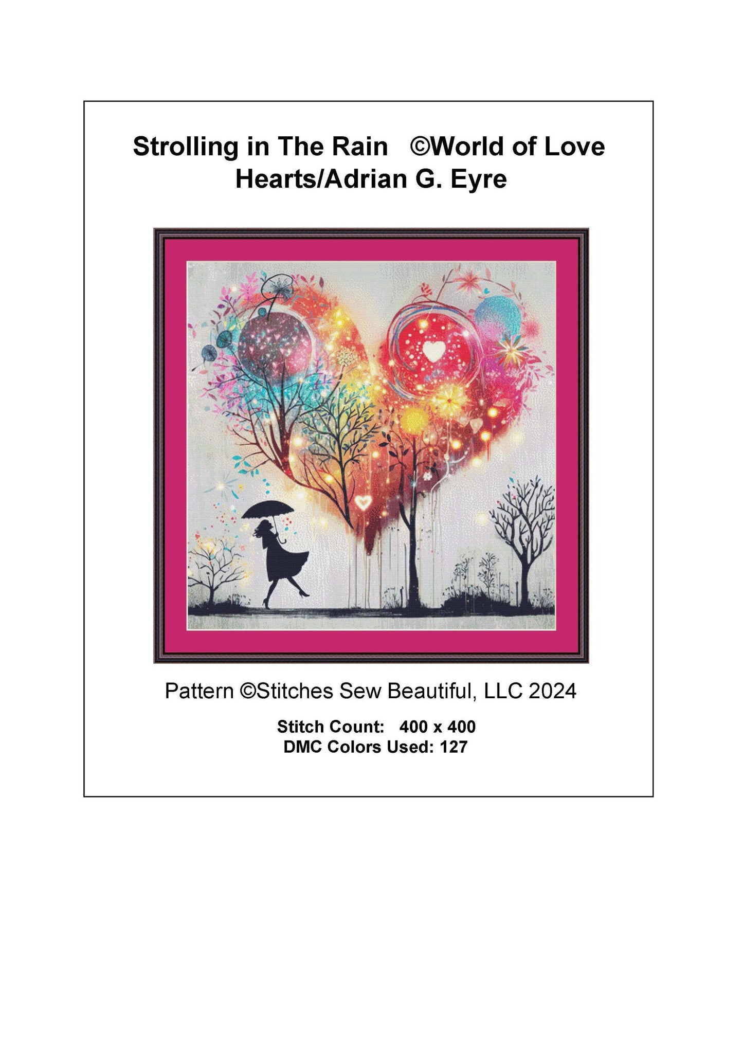 Strolling in The Rain counted cross stitch pattern by World of Love Hearts/Adrian G. Eyre