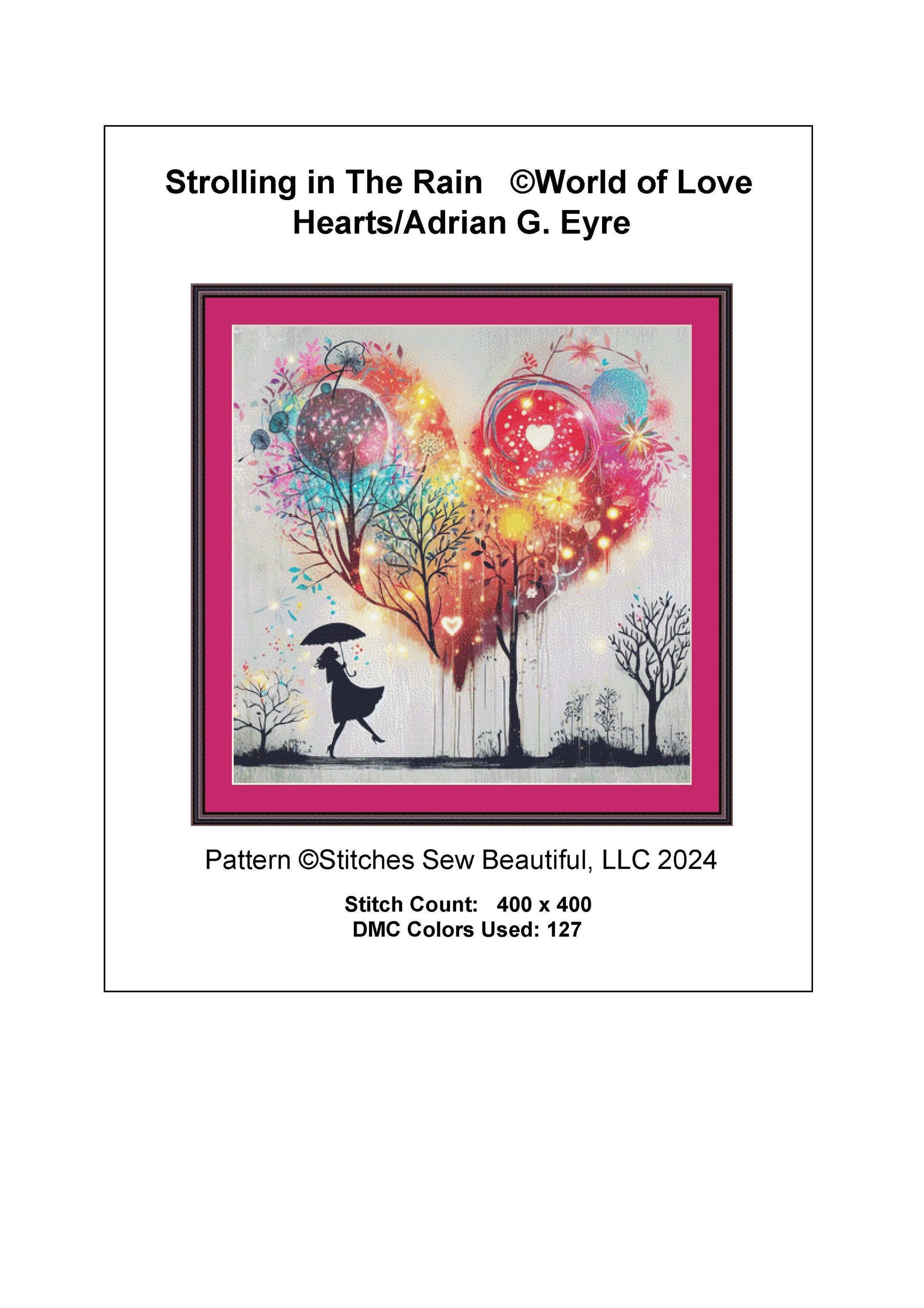 Strolling in The Rain counted cross stitch pattern by World of Love Hearts/Adrian G. Eyre