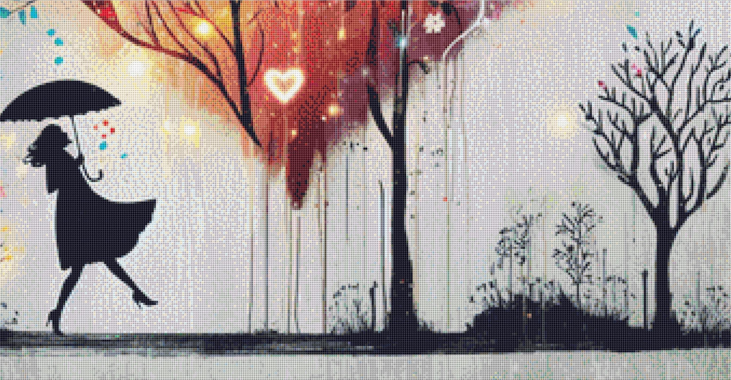 Strolling in The Rain counted cross stitch pattern by World of Love Hearts/Adrian G. Eyre