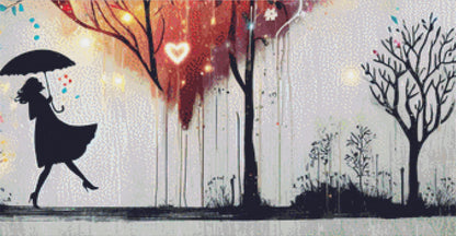 Strolling in The Rain counted cross stitch pattern by World of Love Hearts/Adrian G. Eyre