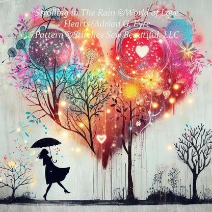 Strolling in The Rain counted cross stitch pattern by World of Love Hearts/Adrian G. Eyre