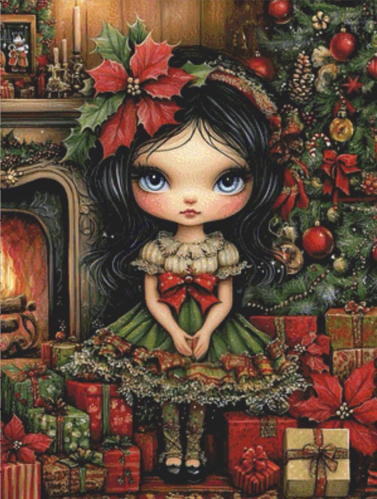 Jolie Petite Fille Poinsettia counted cross stitch pattern by Ingrid Jean AI Art