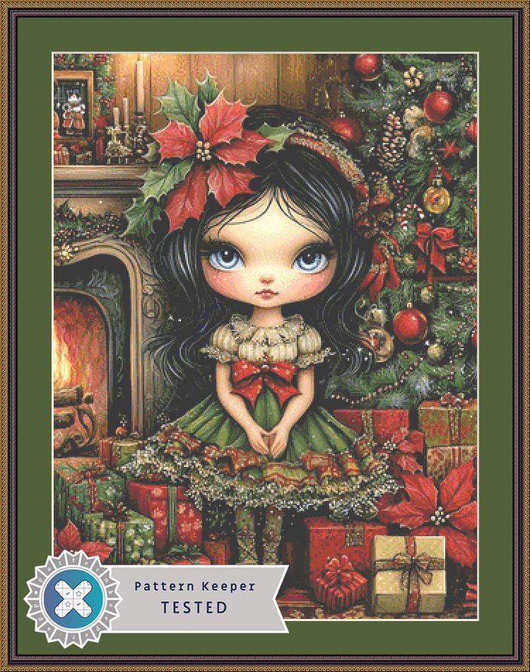 Jolie Petite Fille Poinsettia counted cross stitch pattern by Ingrid Jean AI Art