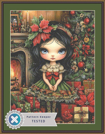 Jolie Petite Fille Poinsettia counted cross stitch pattern by Ingrid Jean AI Art