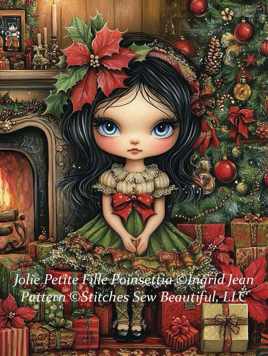 Jolie Petite Fille Poinsettia counted cross stitch pattern by Ingrid Jean AI Art
