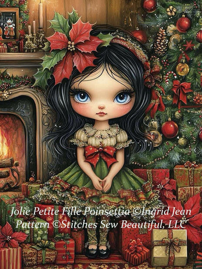 Jolie Petite Fille Poinsettia counted cross stitch pattern by Ingrid Jean AI Art