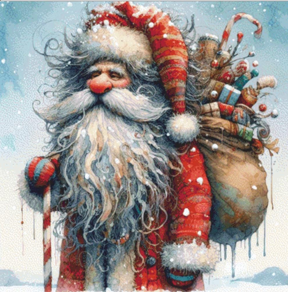 Weathered Santa counted cross stitch pattern by Ingrid Jean AI Art