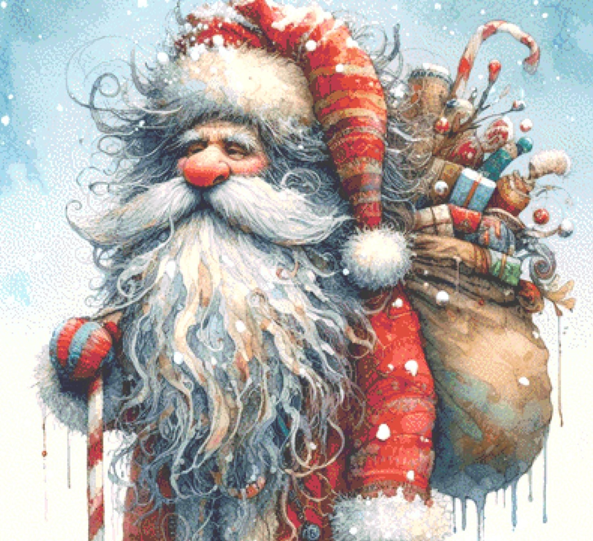 Weathered Santa counted cross stitch pattern by Ingrid Jean AI Art