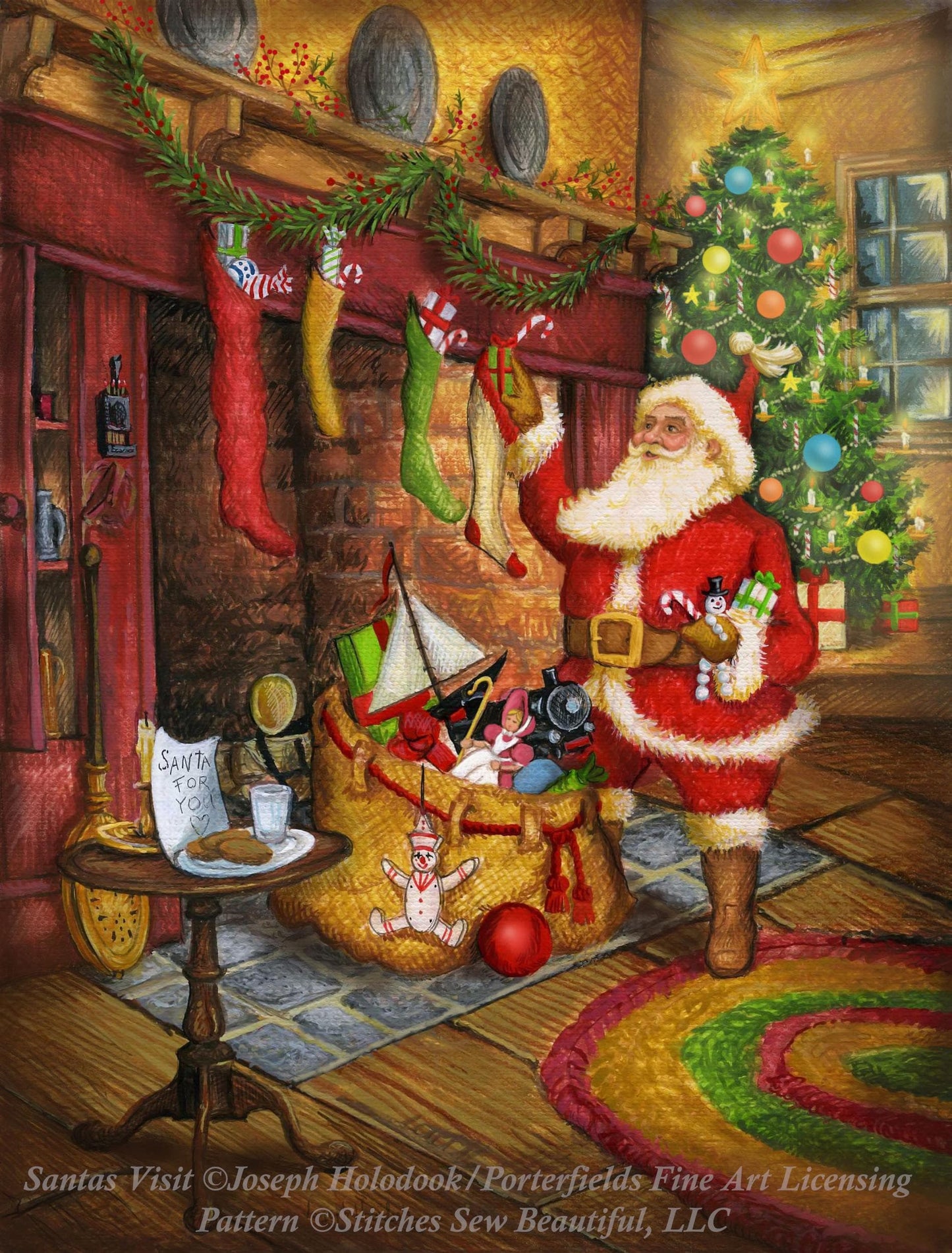 Santas Visit cross stitch pattern by Joseph Holodook/Porterfields Fine Art Licensing