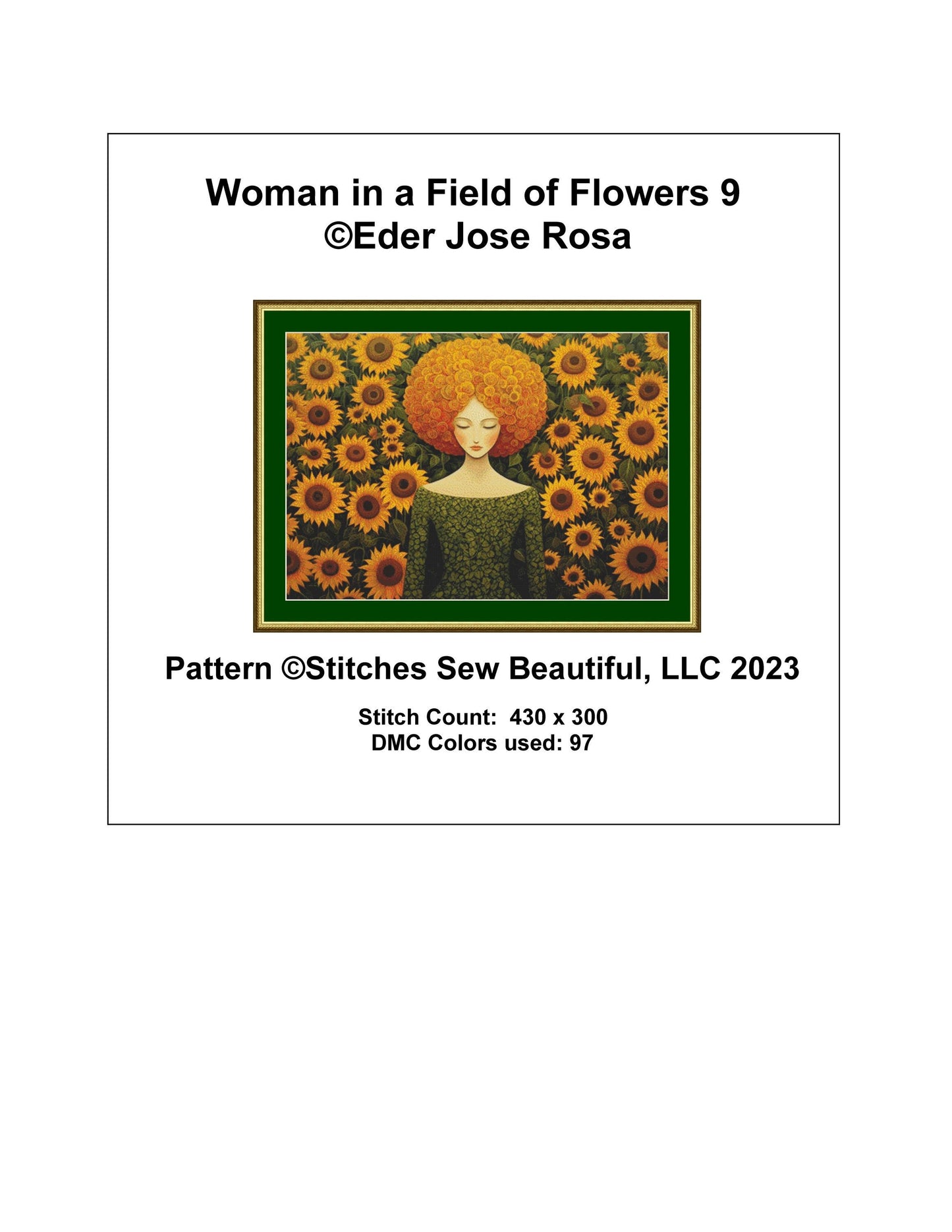 Woman in a Field of Flowers 9 cross stitch pattern by Eder Jose Rosa