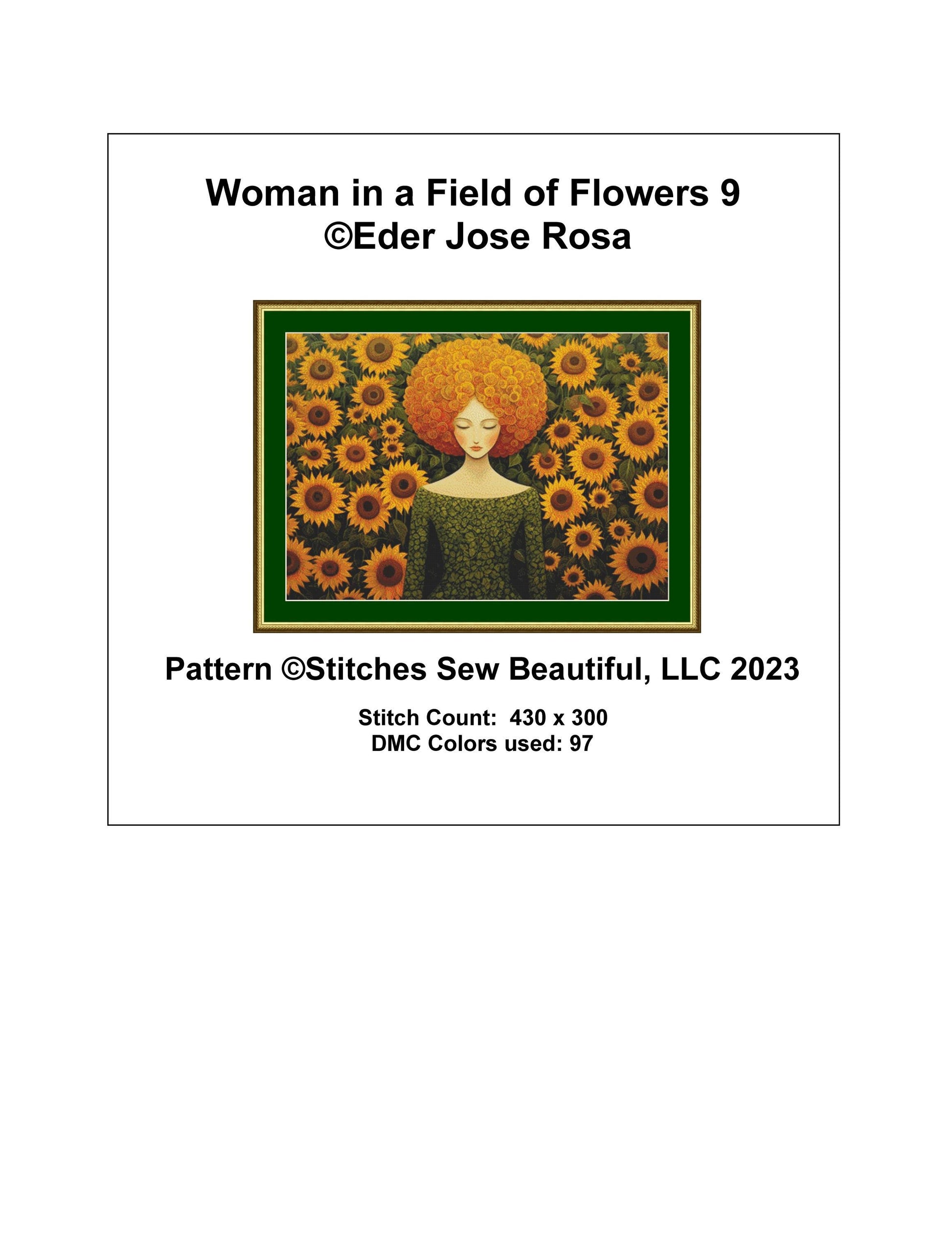 Woman in a Field of Flowers 9 cross stitch pattern by Eder Jose Rosa